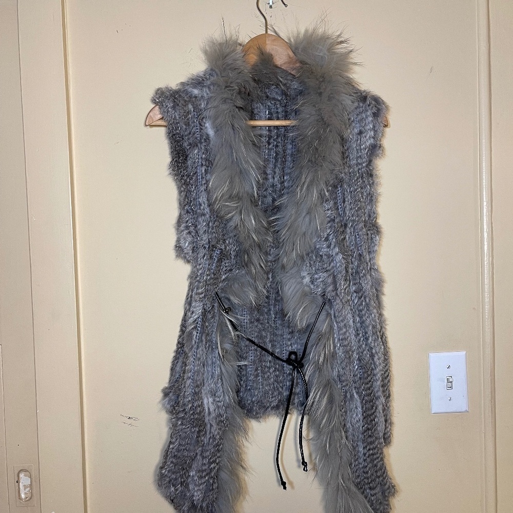 Gray brown Fur Trim Vest